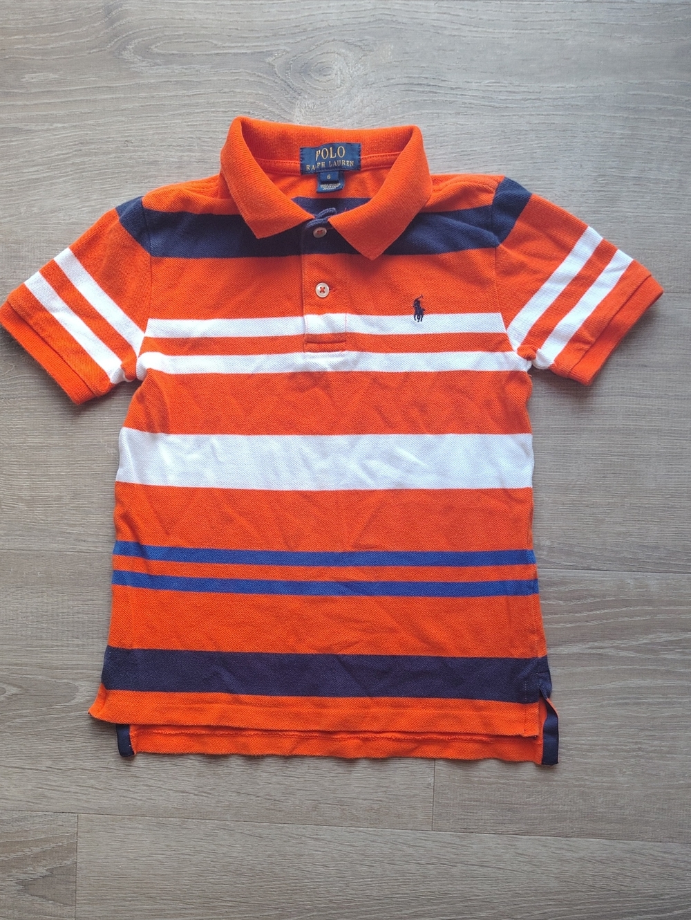 Polo by Ralph Lauren Orange, White & Navy Striped Boys Polo